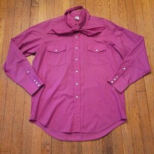 Malco Modes 17 34 Western Shirt Pink Snap Button Tie Hanky Vintage Square‎ Dance
